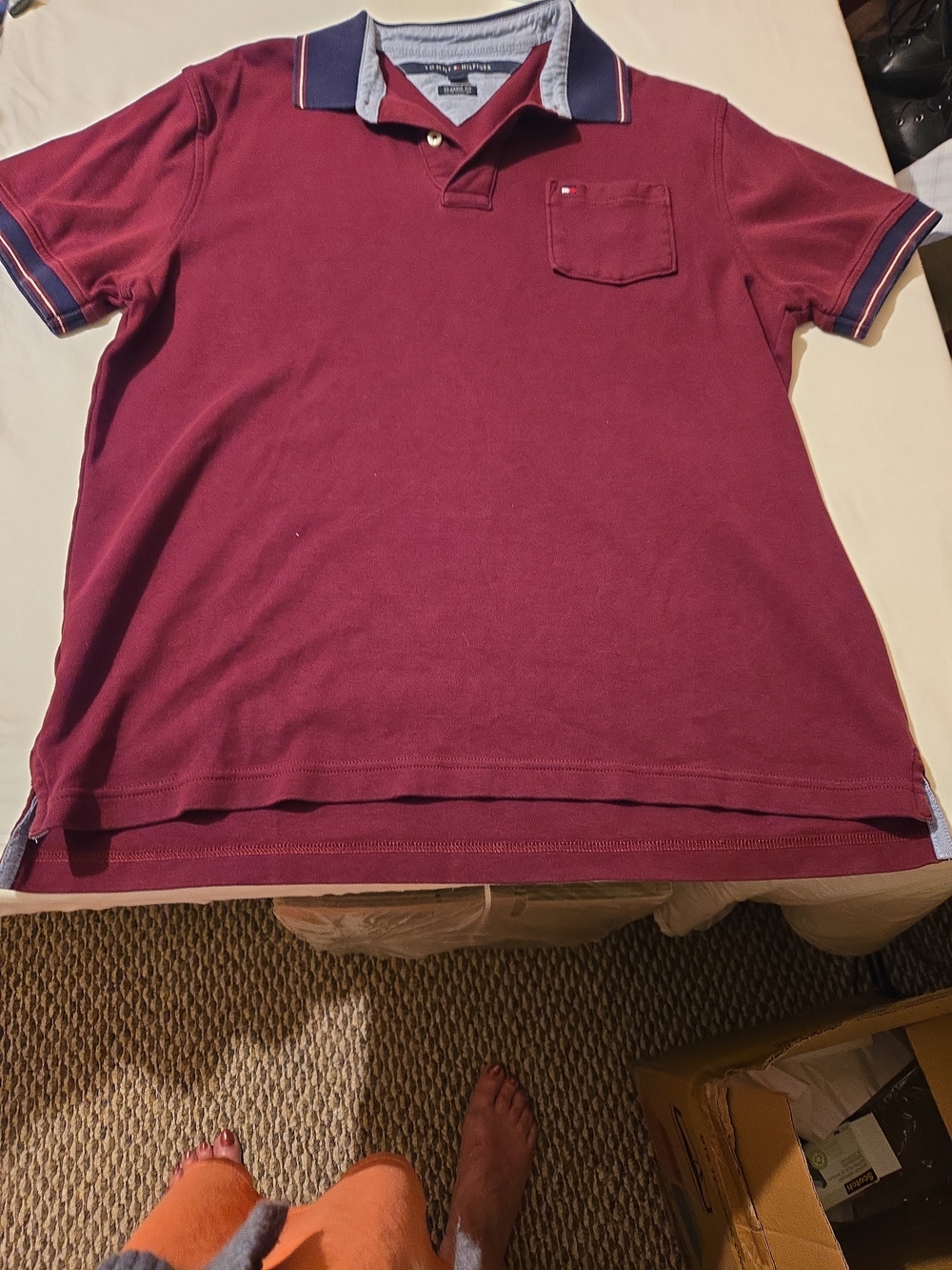 Tommy Hilfiger Men's Maroon Polo with Navy Contrast Collar